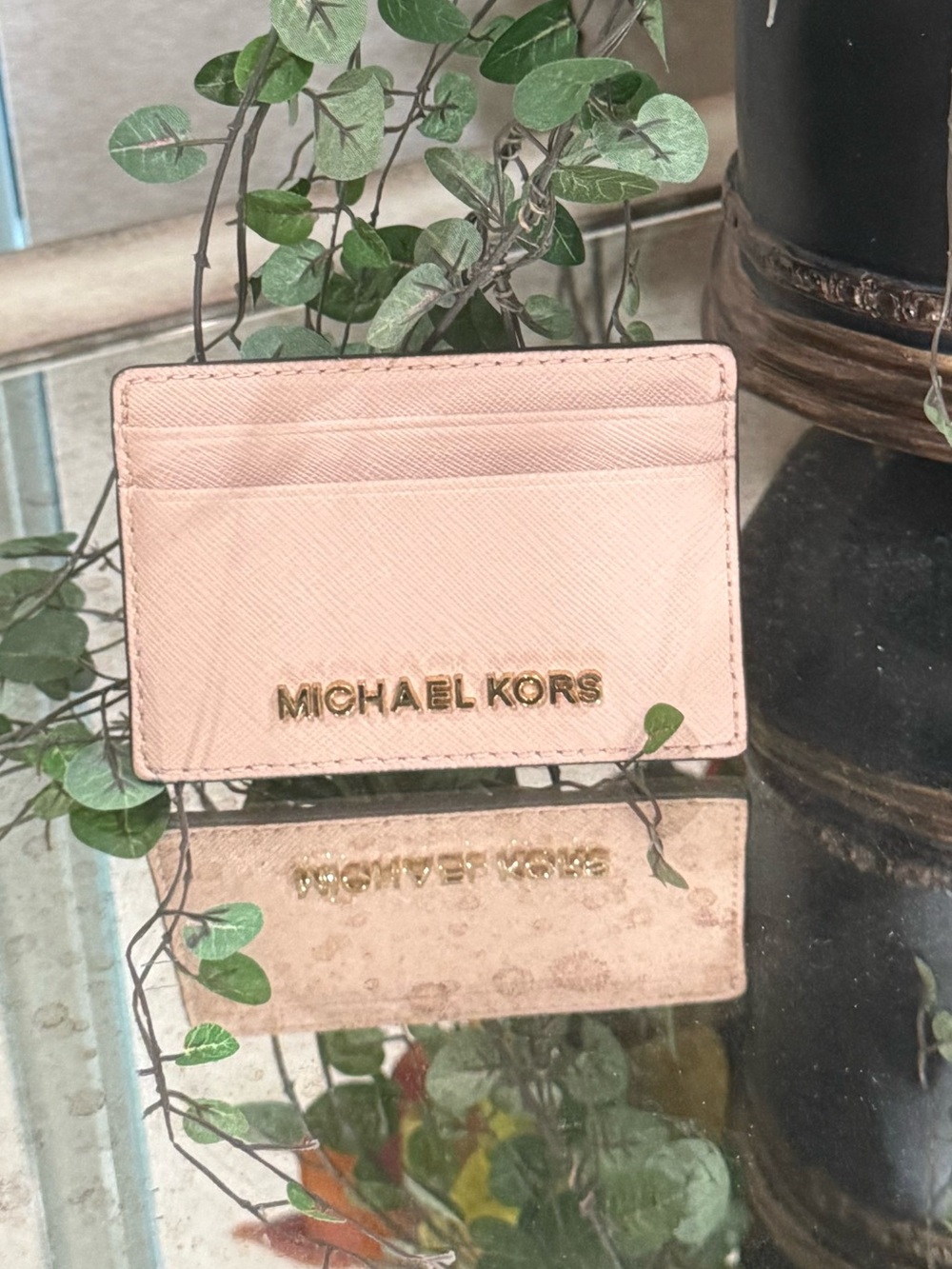 Michael Kors Blush Pink Card Case with Gold Logo